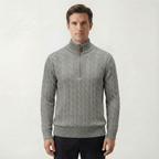 Silk–Cotton Cable Knit Half-Zip Grey