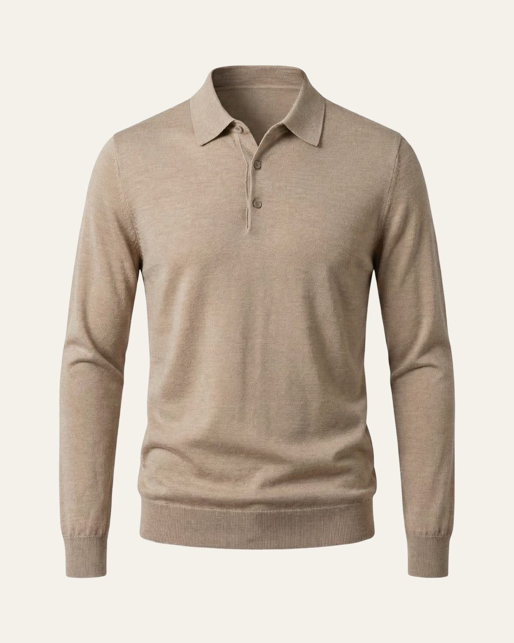 100% Merino Wool Polo Shirt Beige — Shot 01