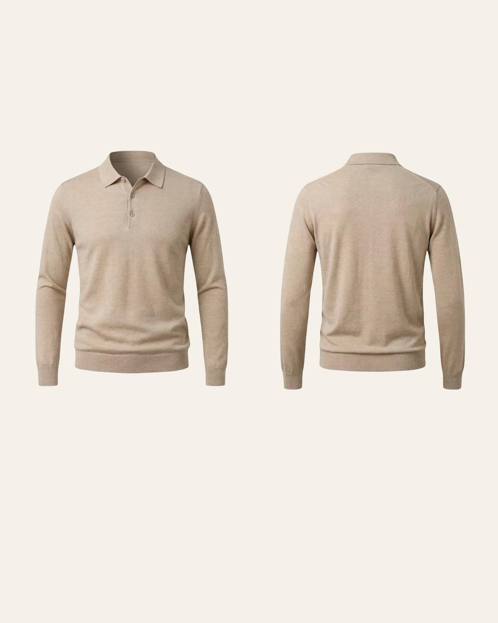 100% Merino Wool Polo Shirt Beige — Shot 02