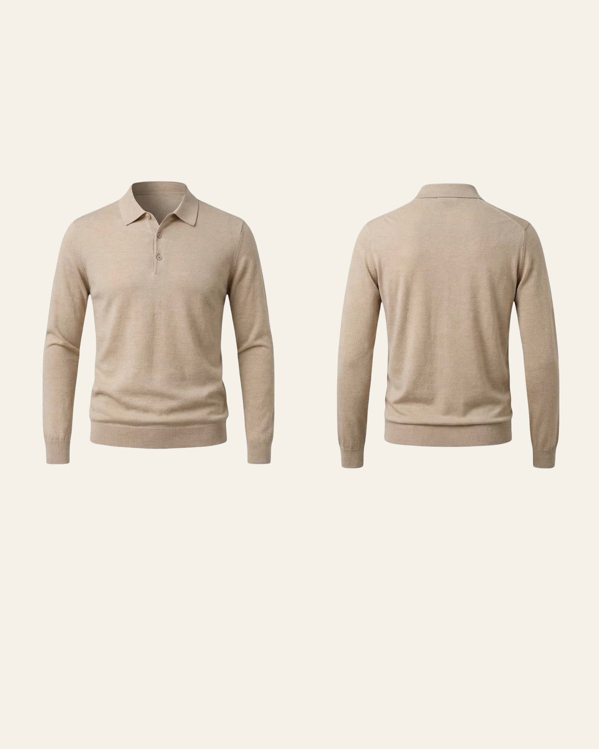 100% Merino Wool Polo Shirt Beige — Shot 02