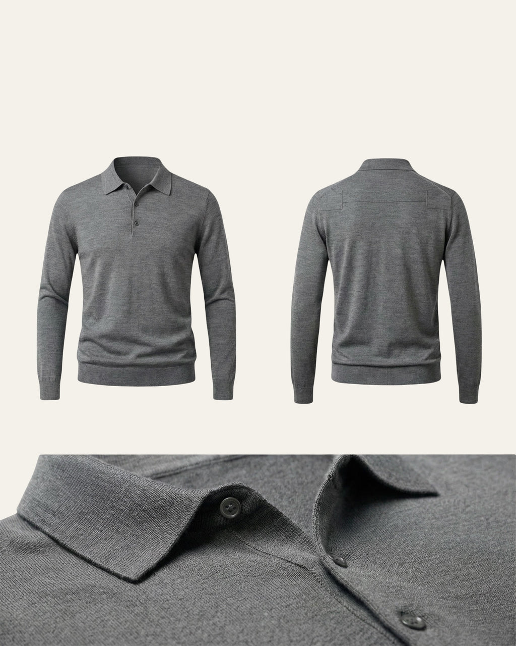 100% Merino Wool Polo Shirt Grey — Shot 02