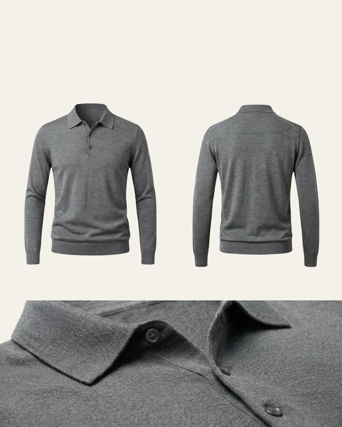 100% Merino Wool Polo Shirt Grey — Shot 02