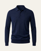 100% Merino Wool Polo Shirt Navy — Shot 01