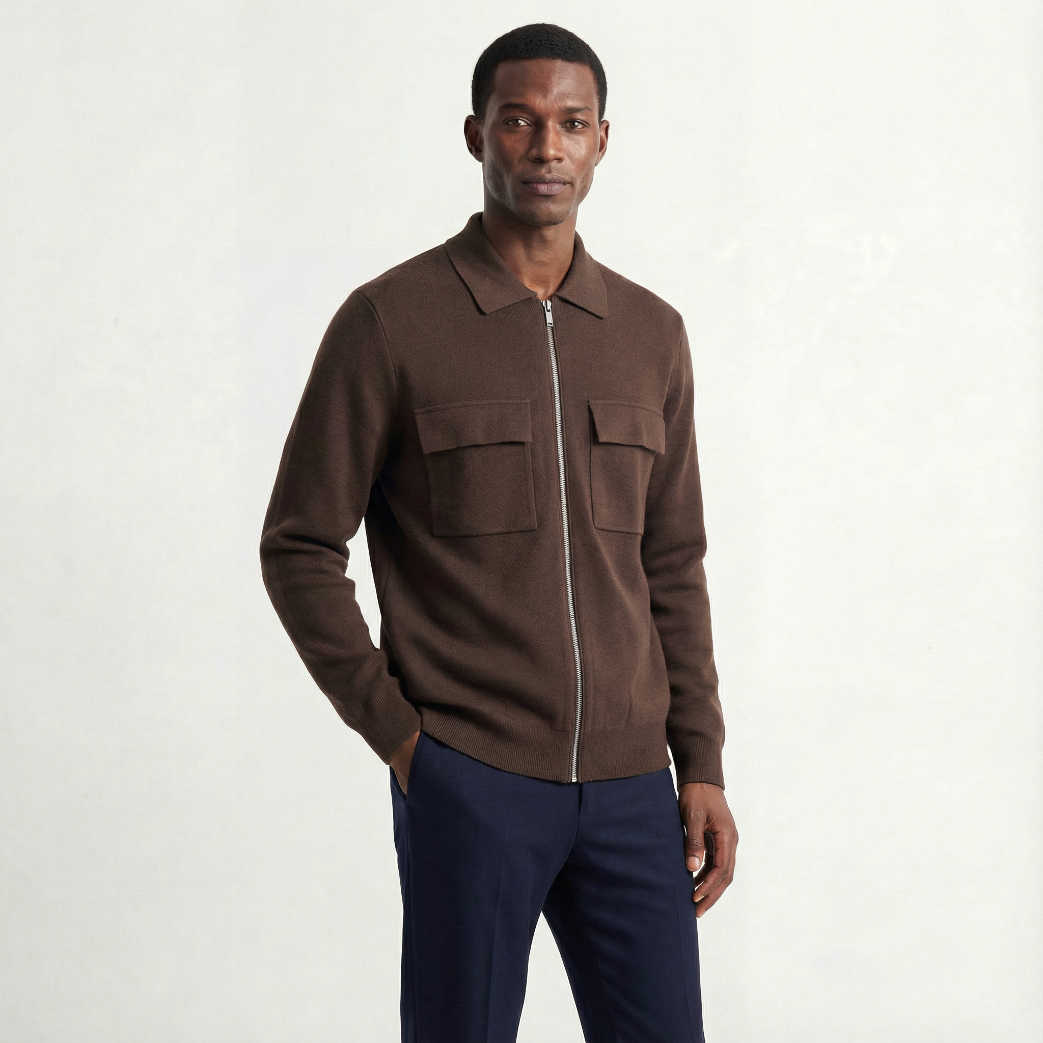 Merino Wool Zip Jacket Brown