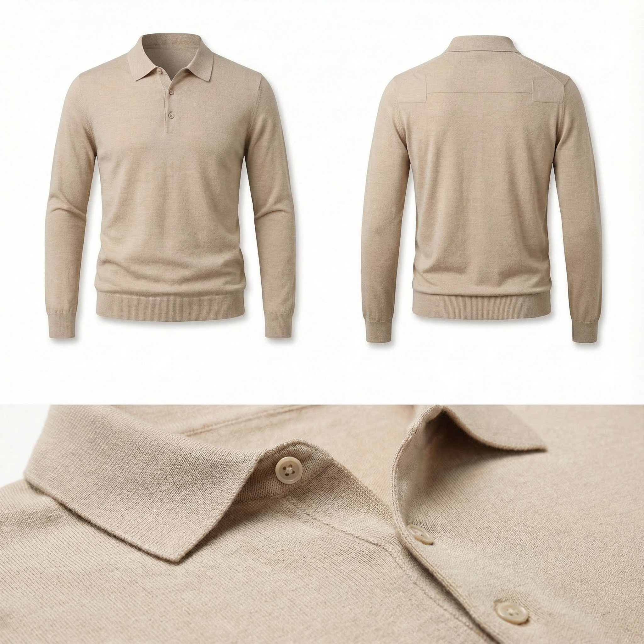 100% Merino Wool Polo Shirt Beige