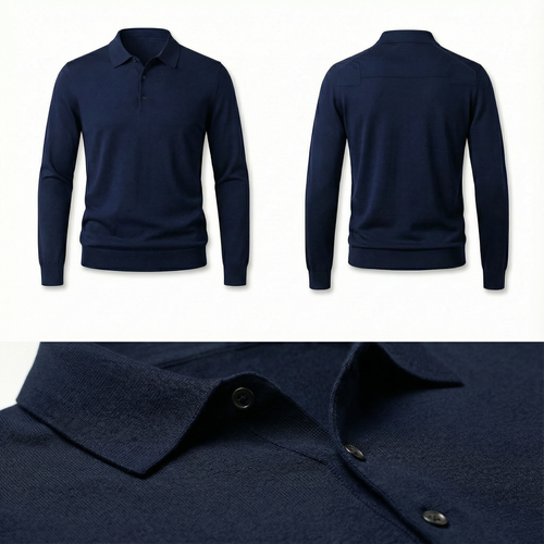 100% Merino Wool Polo Shirt Navy