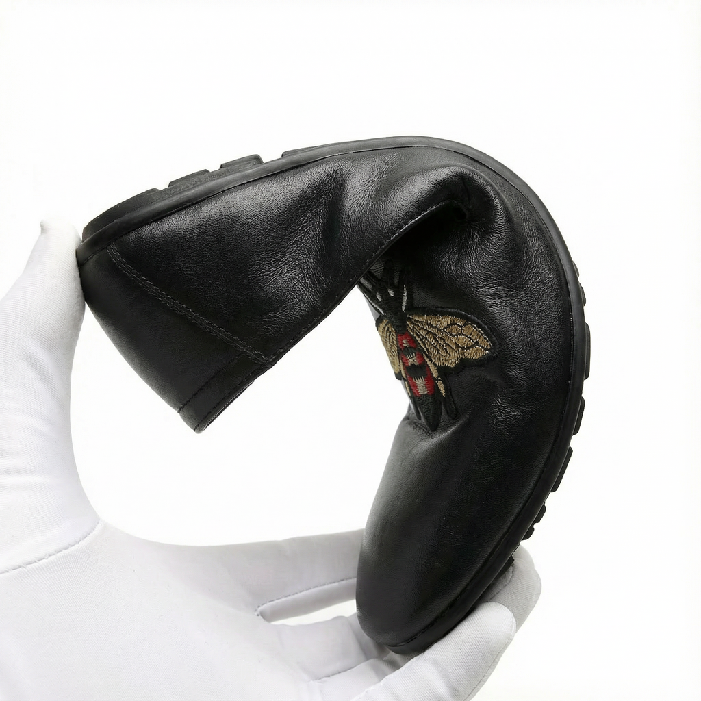 Black Leather Slippers Beetle