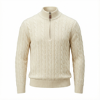 Silk–Cotton Cable Knit Half-Zip Beige