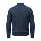 Silk–Cotton Cable Knit Half-Zip Navy Blue