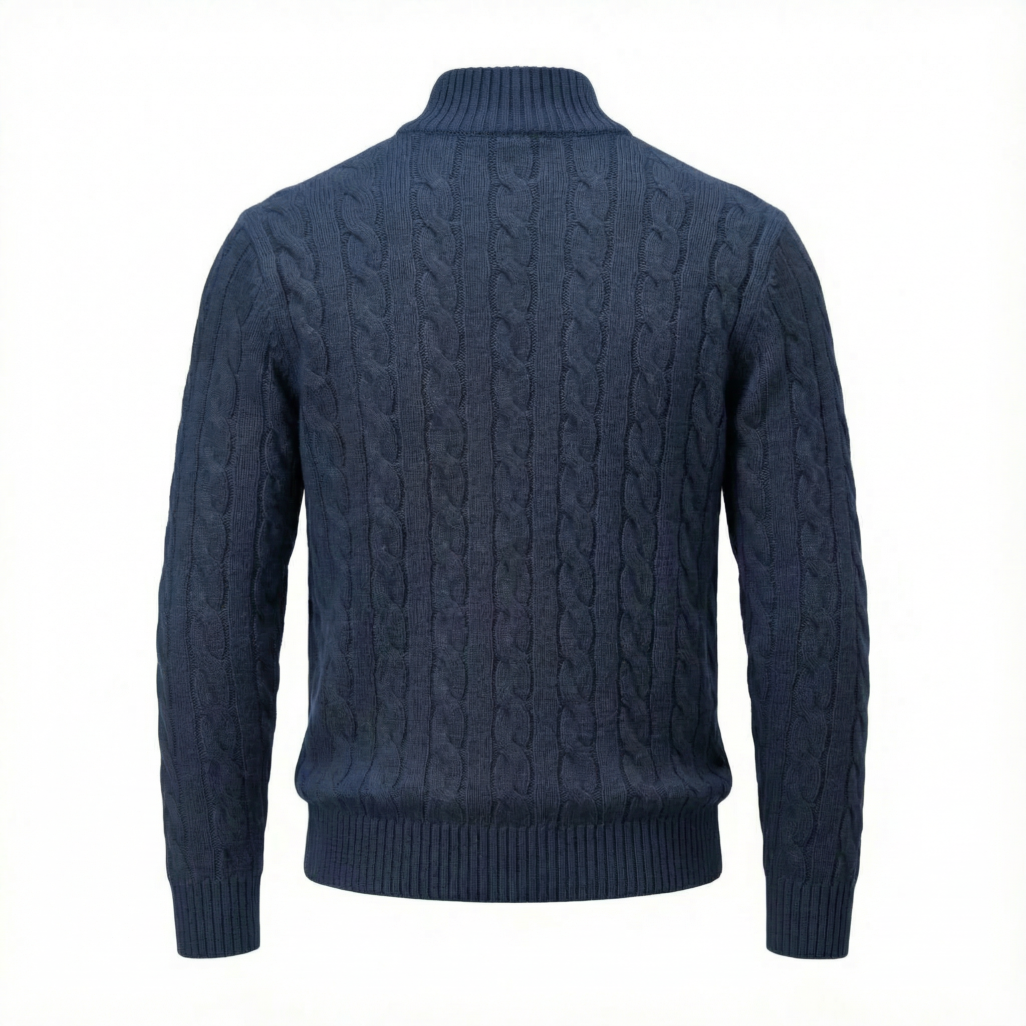 Silk–Cotton Cable Knit Half-Zip Navy Blue