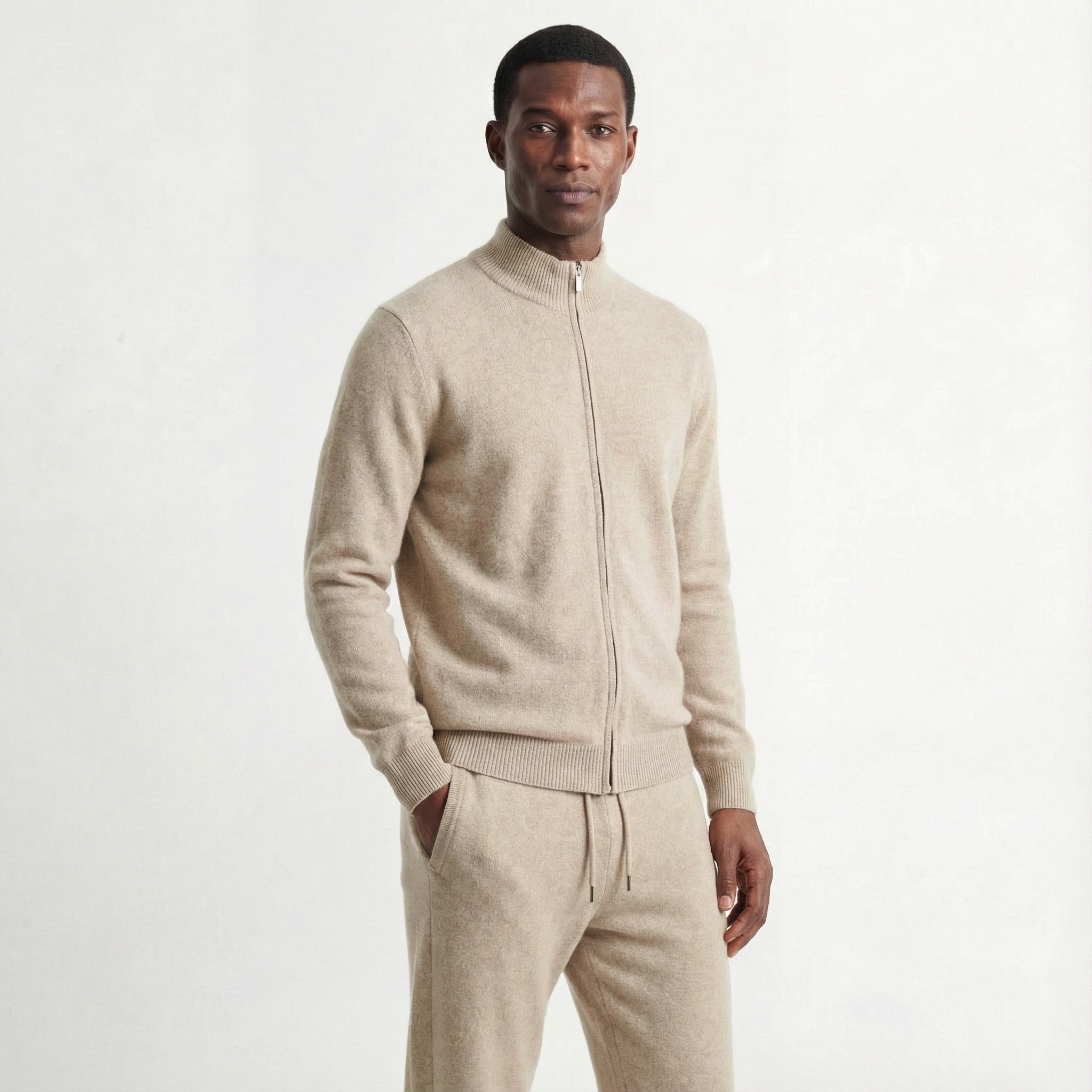 Merino Wool Knit Two-Piece Set Beige