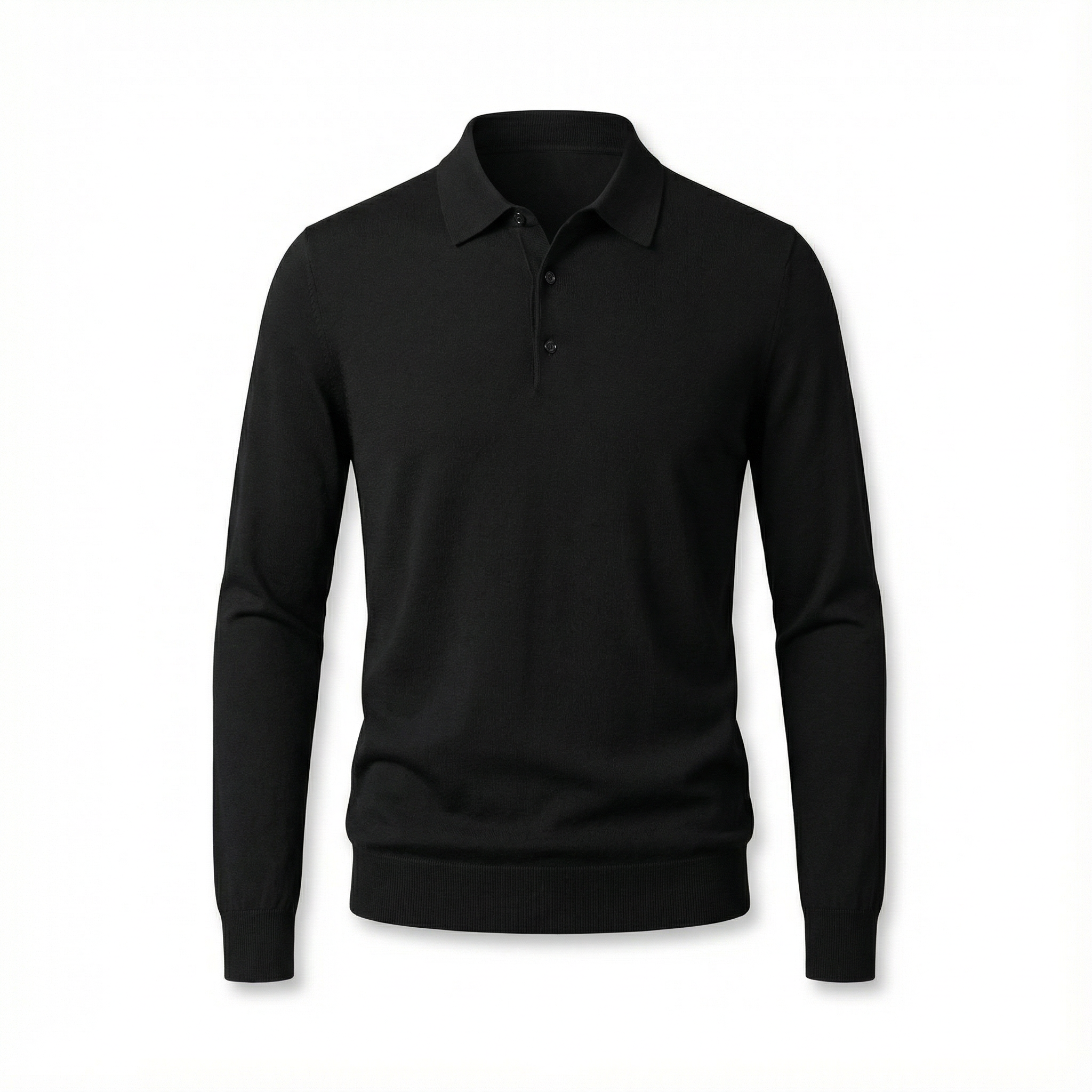100% Merino Wool Polo Shirt Black