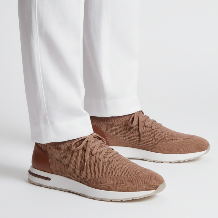 The Valerian — Laced Knit Sneakers Camel Brown