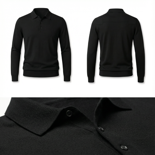 100% Merino Wool Polo Shirt Black
