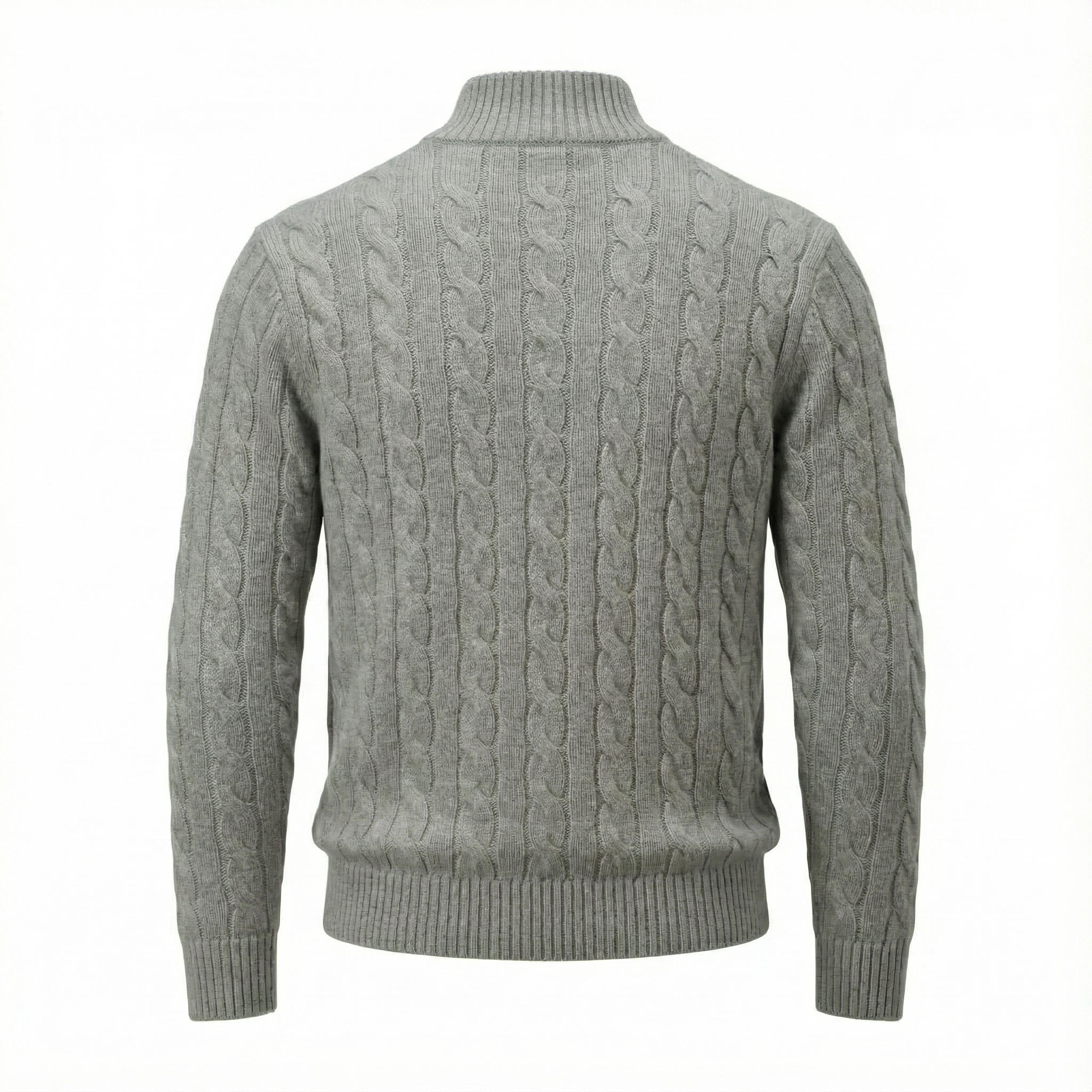 Silk–Cotton Cable Knit Half-Zip Grey