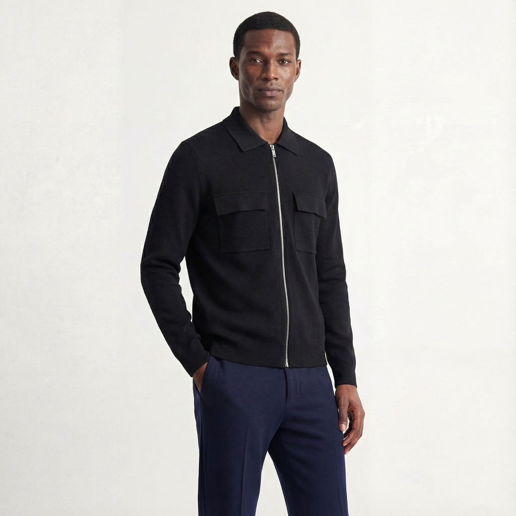 Merino Wool Zip Jacket Black