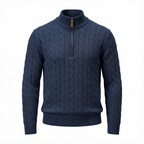 Silk–Cotton Cable Knit Half-Zip Navy Blue