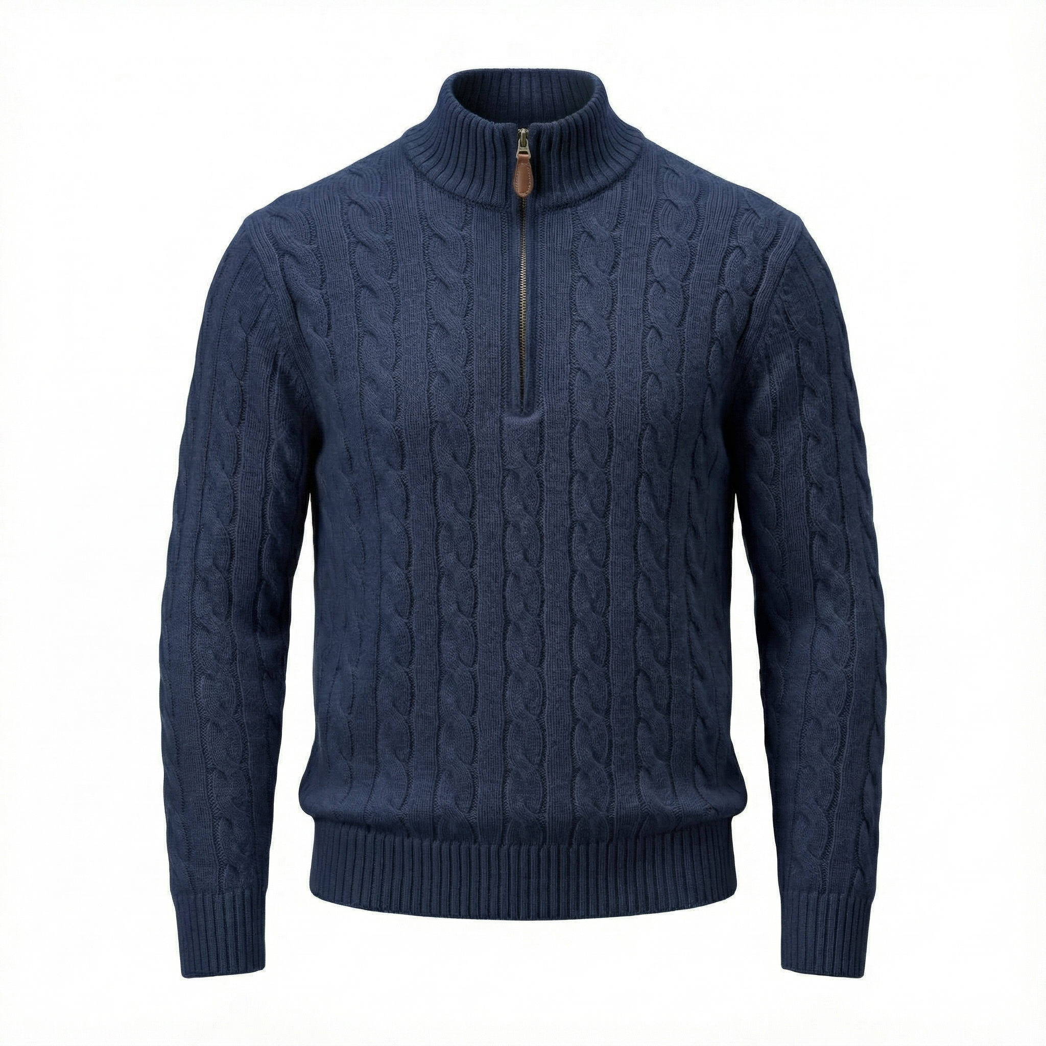 Silk–Cotton Cable Knit Half-Zip Navy Blue