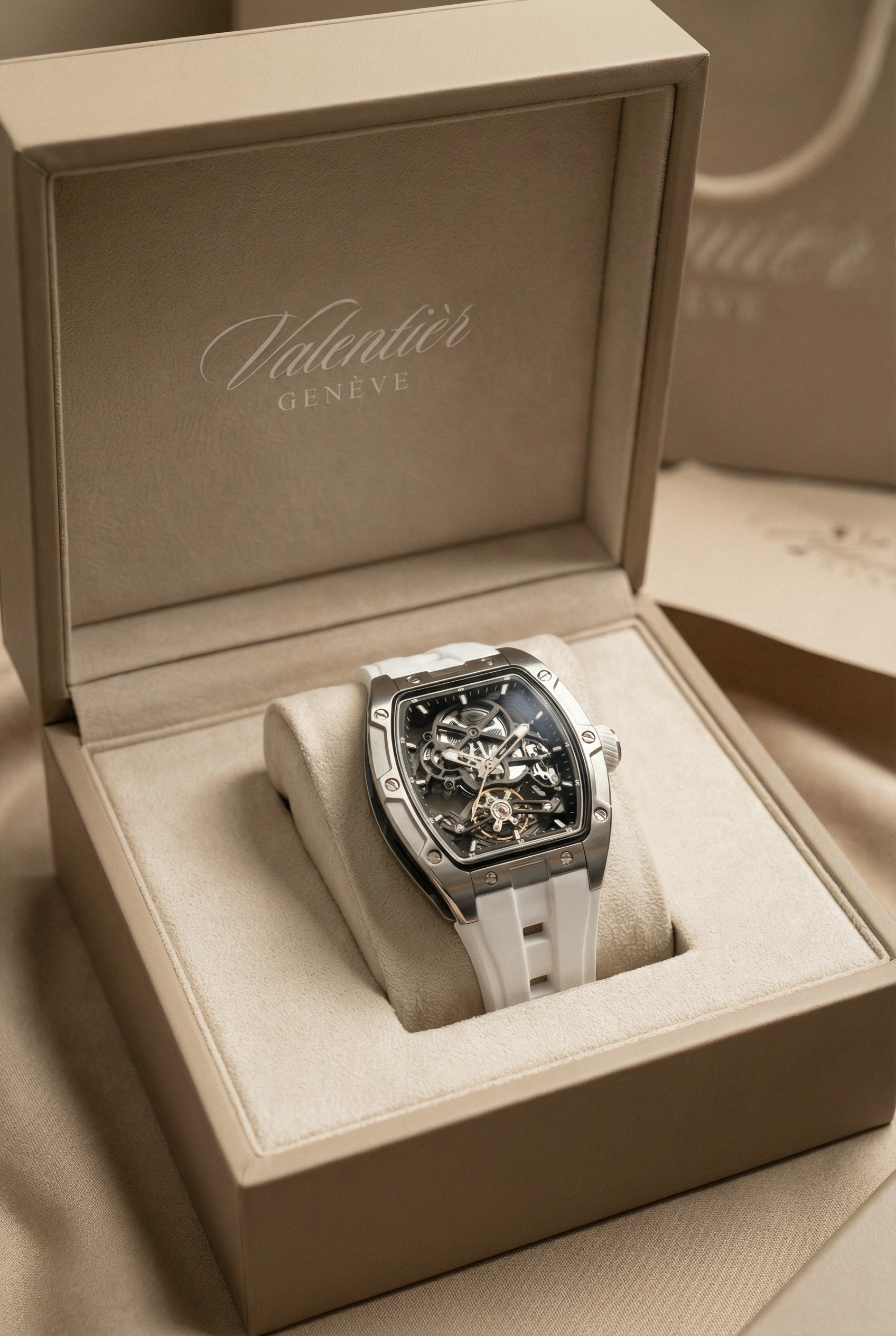 Valentier Genève Spectre S2 — White Black Skeleton Tonneau Chronographe