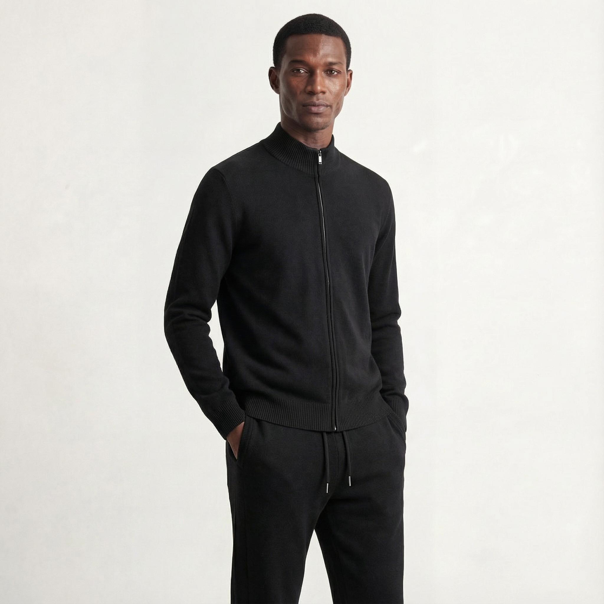 Merino Wool Knit Two-Piece Set Black
