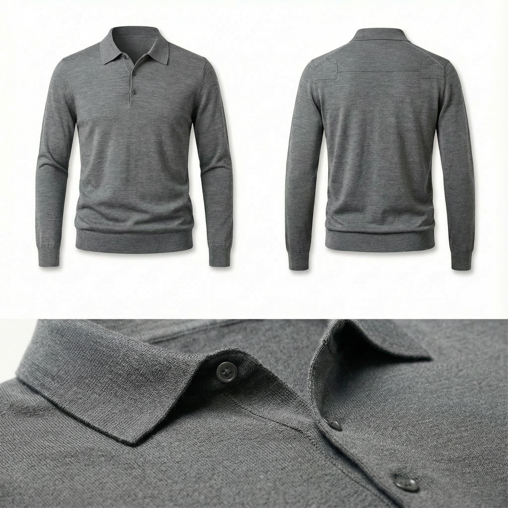 100% Merino Wool Polo Shirt Grey