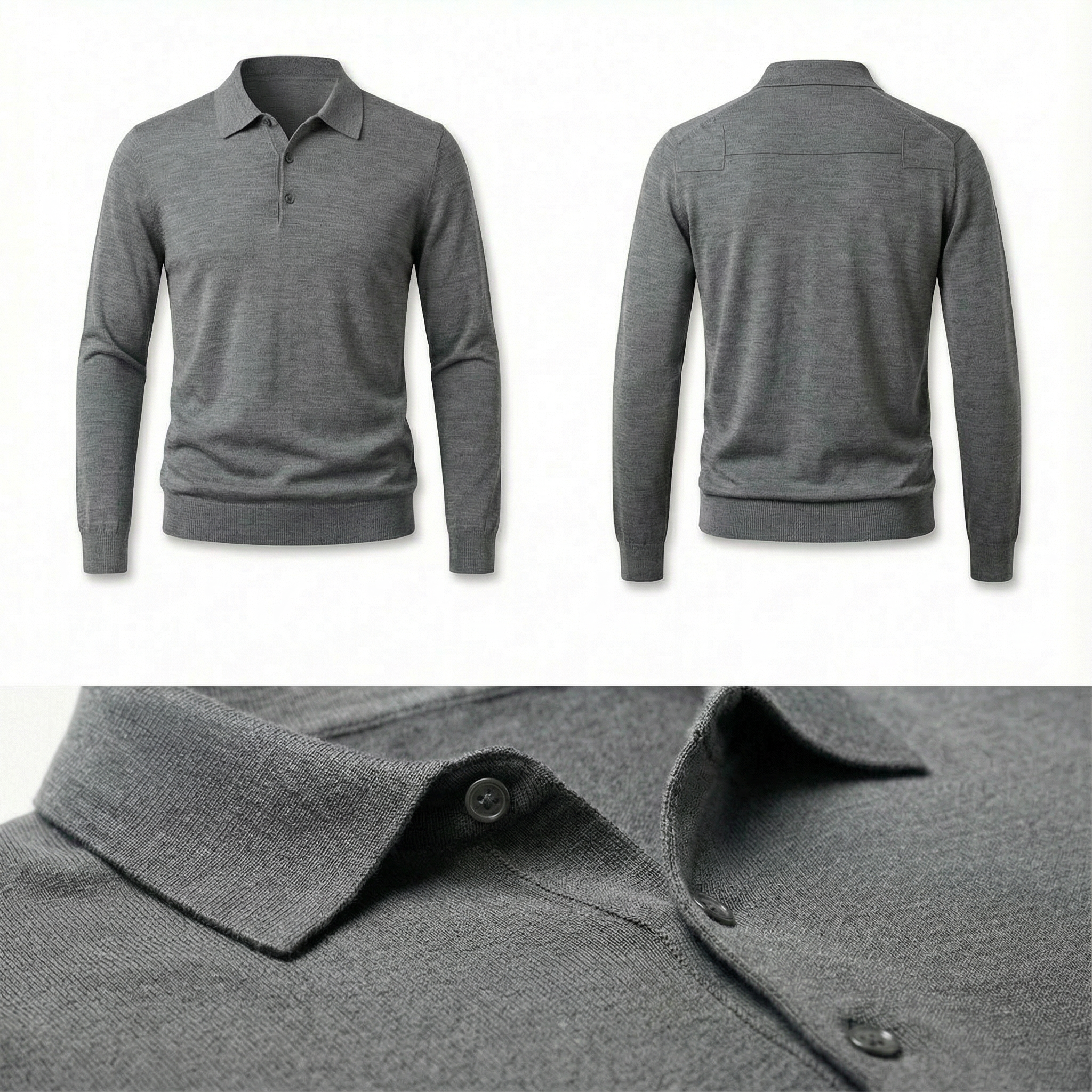 100% Merino Wool Polo Shirt Grey
