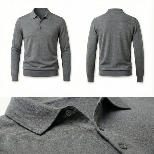100% Merino Wool Polo Shirt Grey