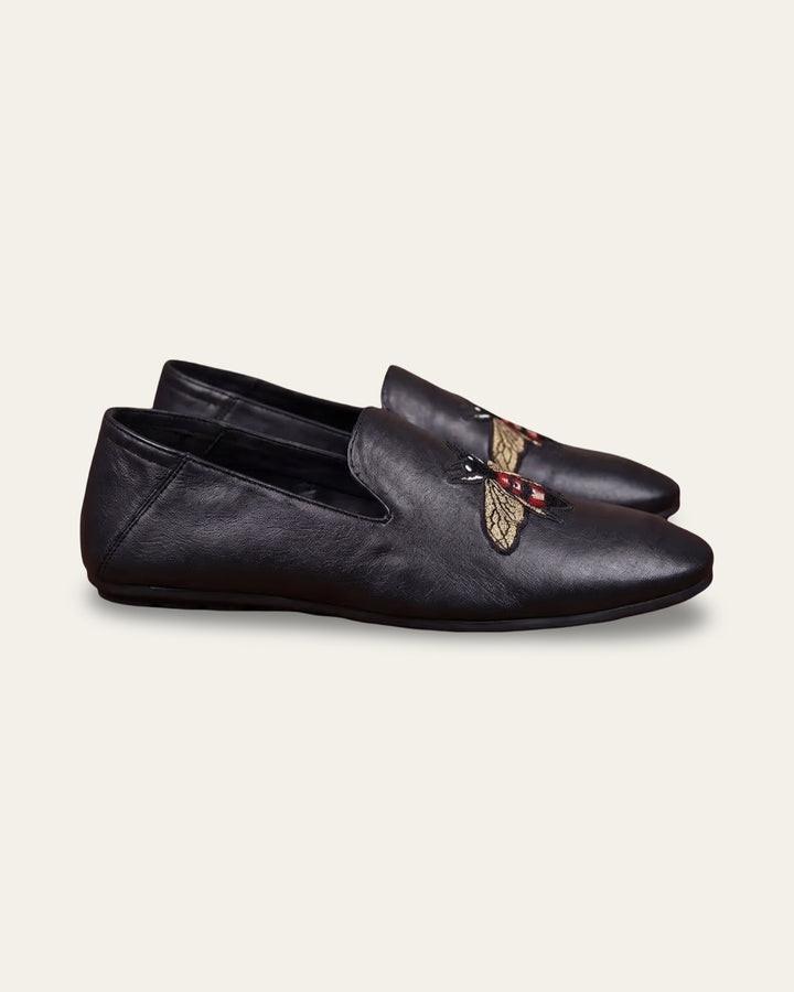 Black Leather Slippers Beetle — Shot 01