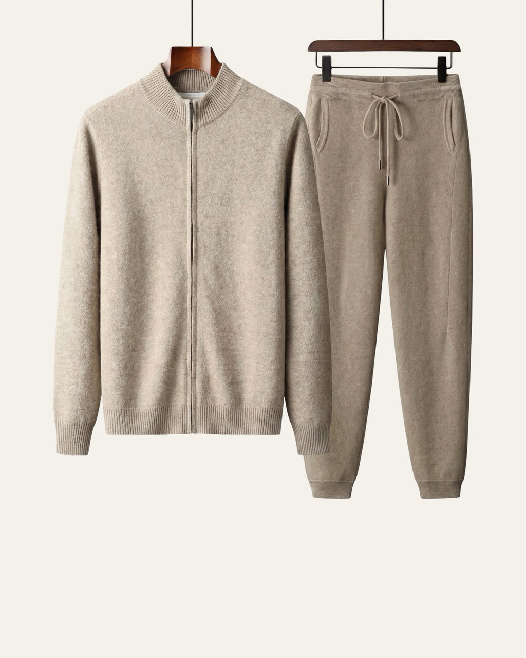 Merino Wool Knit Two-Piece Set Beige — Shot 01