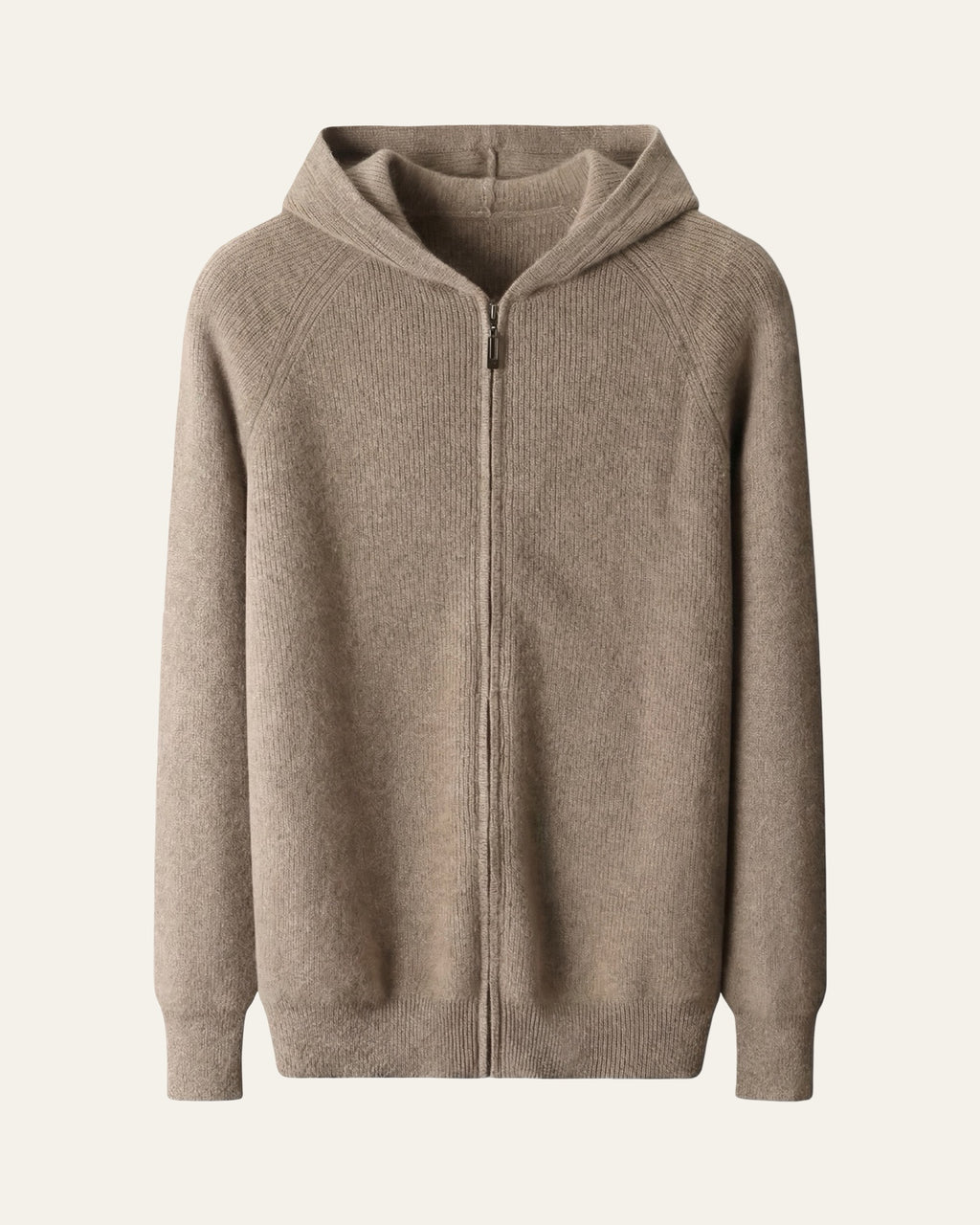 Merino Wool Zip Cardigan Beige — Shot 01