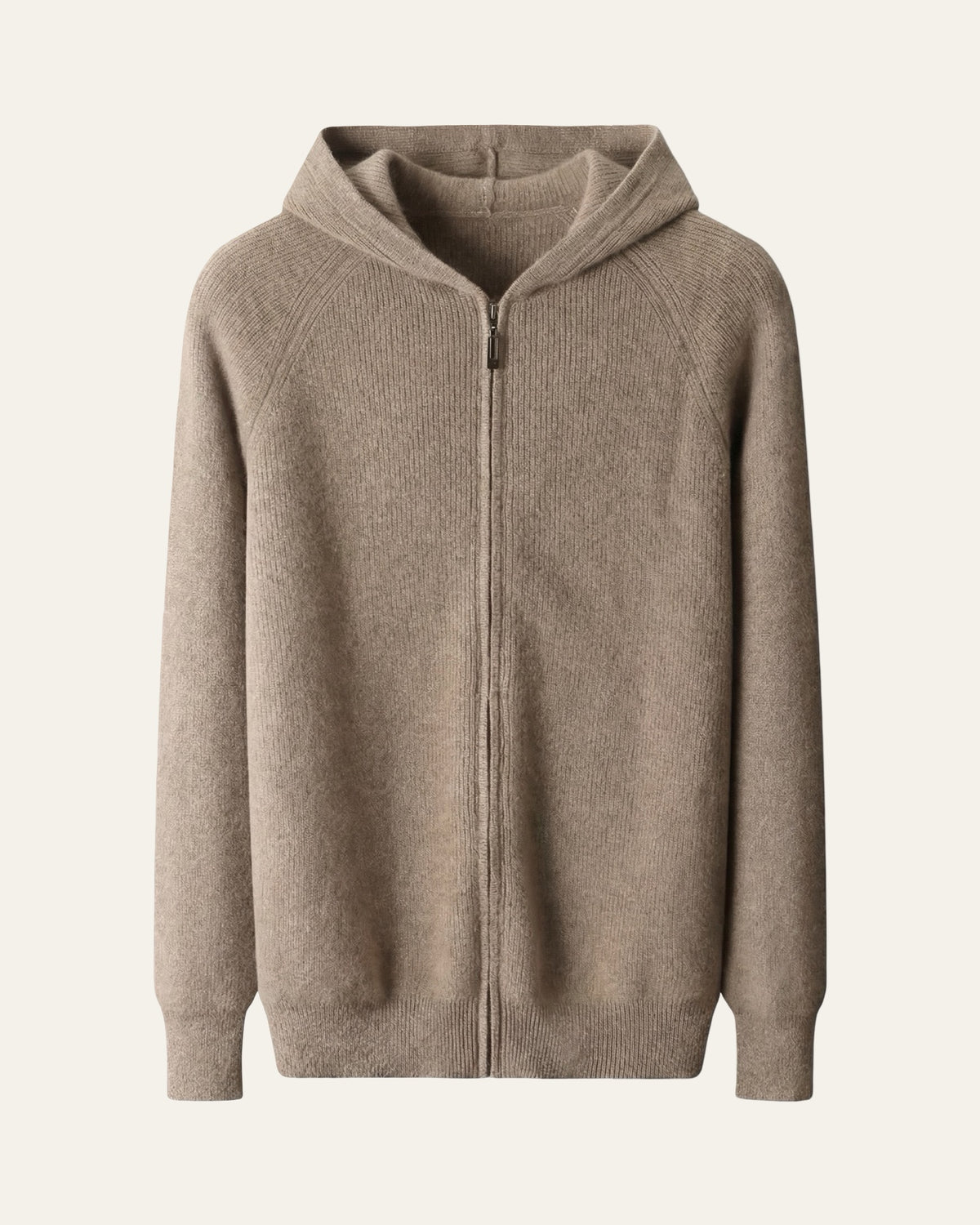 Merino Wool Zip Cardigan Beige — Shot 01