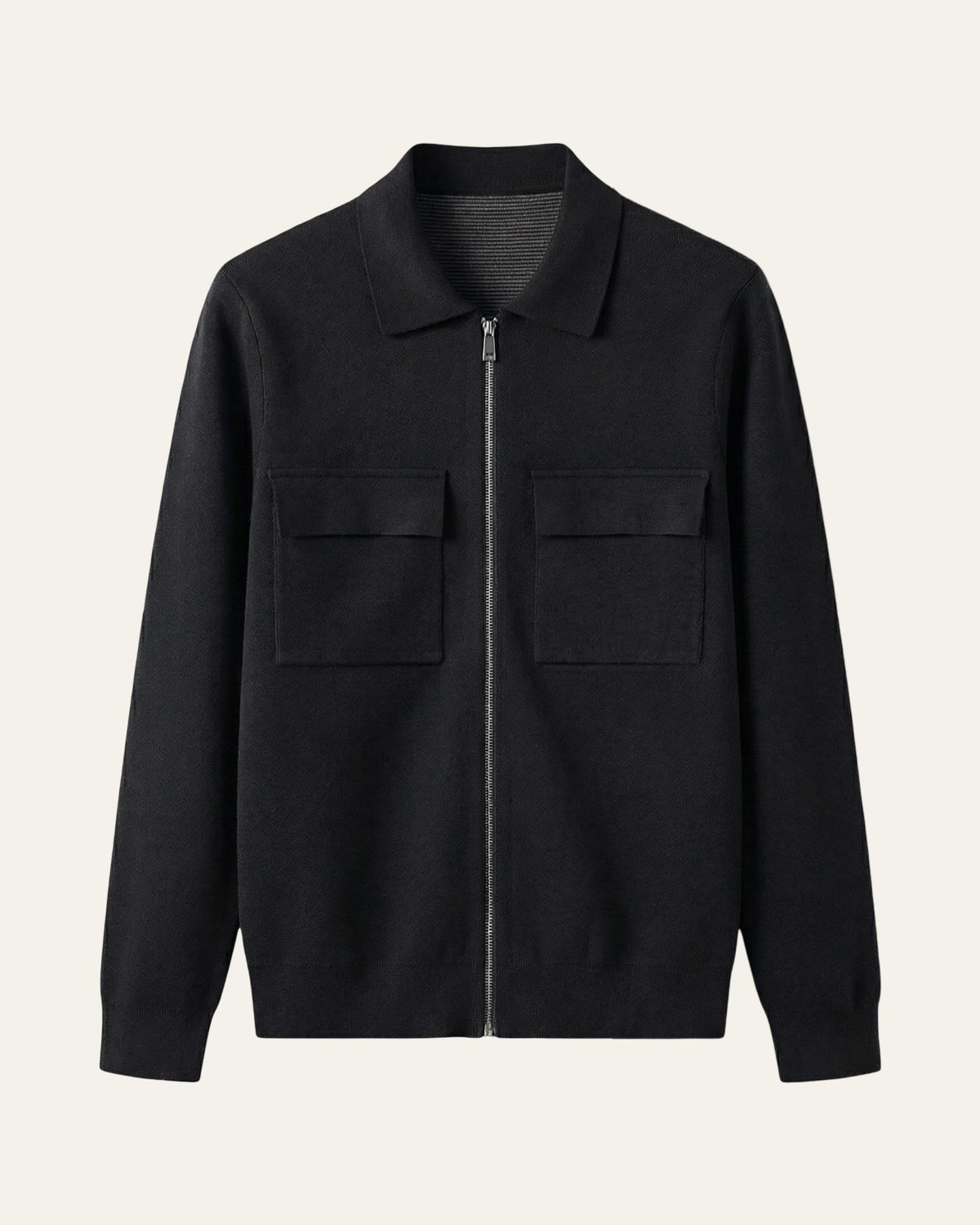 Merino Wool Zip Jacket Black — Shot 01