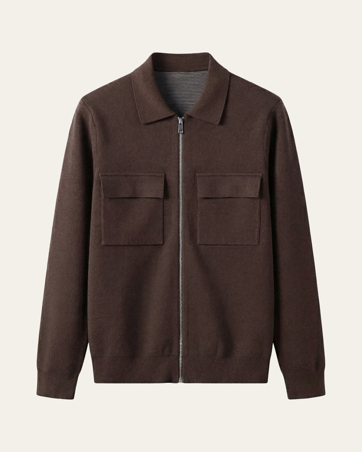Merino Wool Zip Jacket Brown — Shot 01
