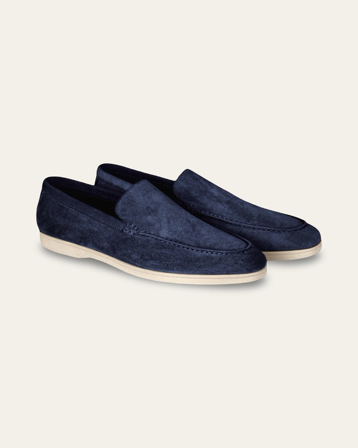 NAVY BLUE SUEDE LOAFERS — Shot 01