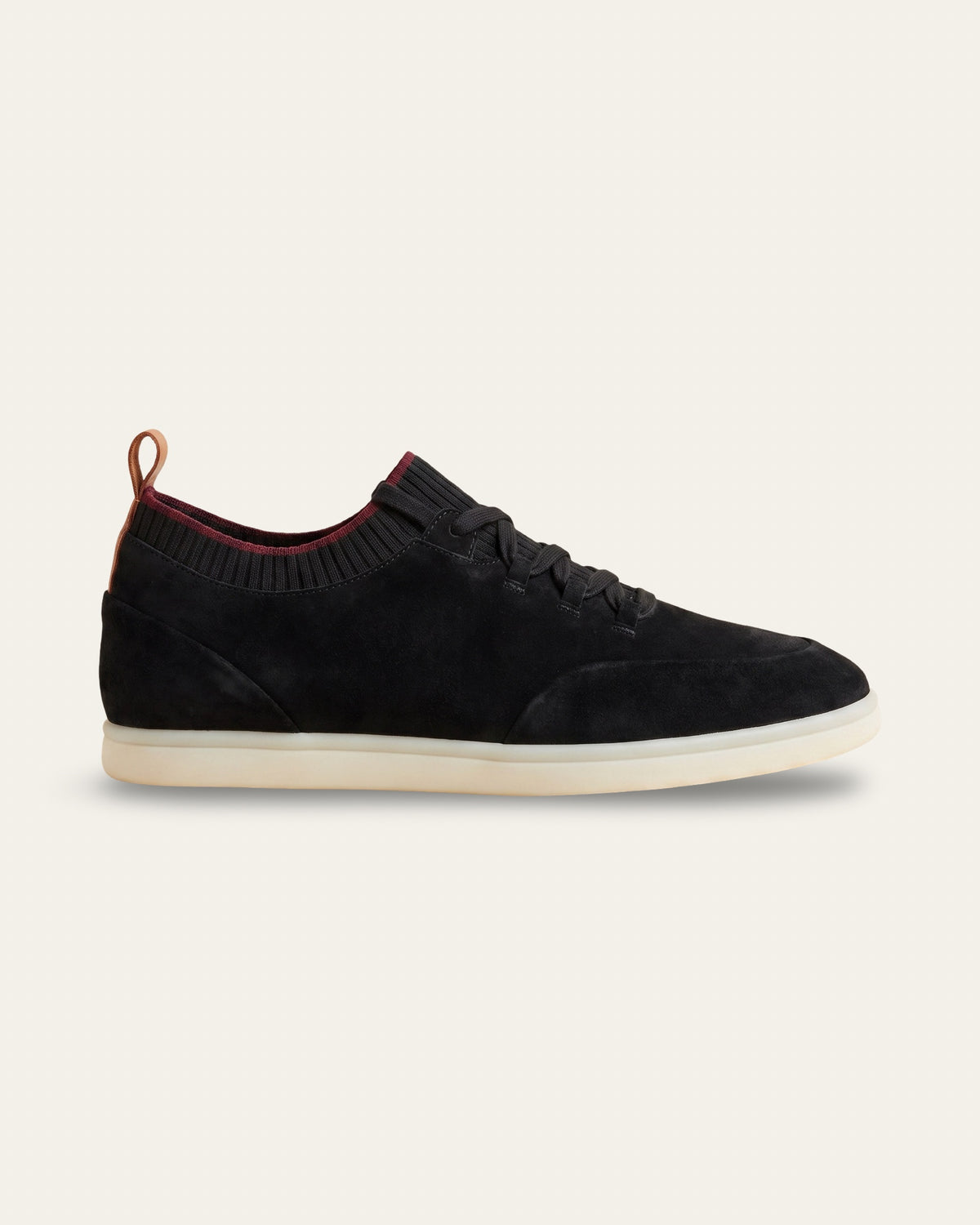 Nubuck Knit-Collar Sneaker — Black — Shot 01
