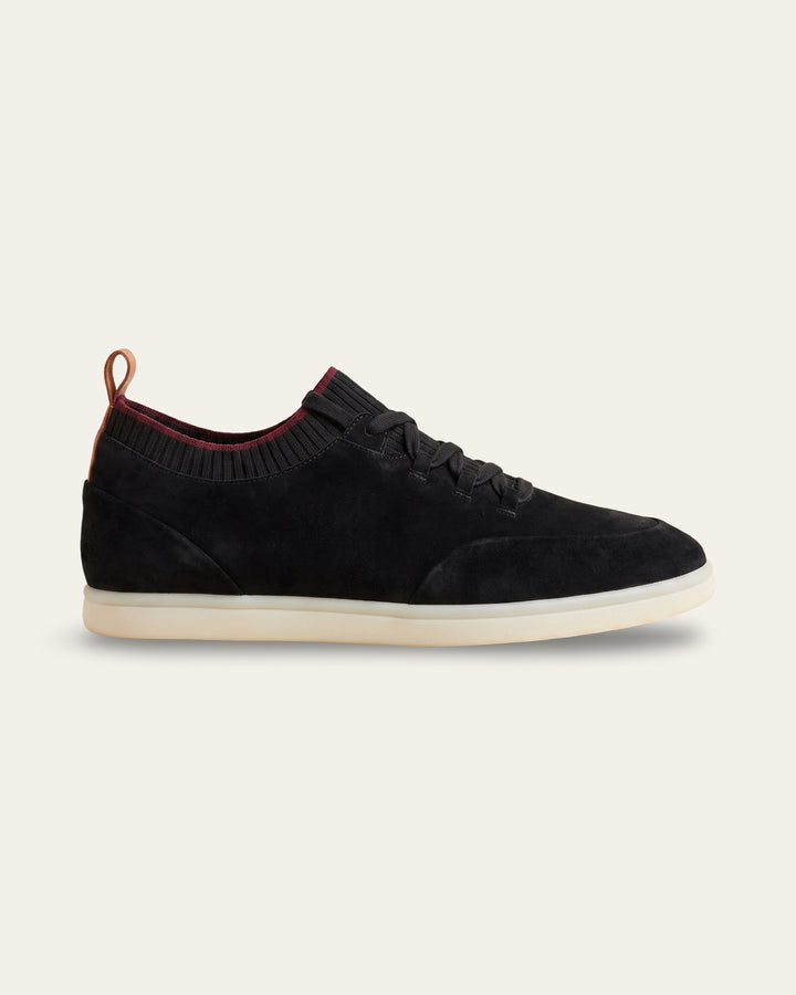 Nubuck Knit-Collar Sneaker — Black — Shot 01