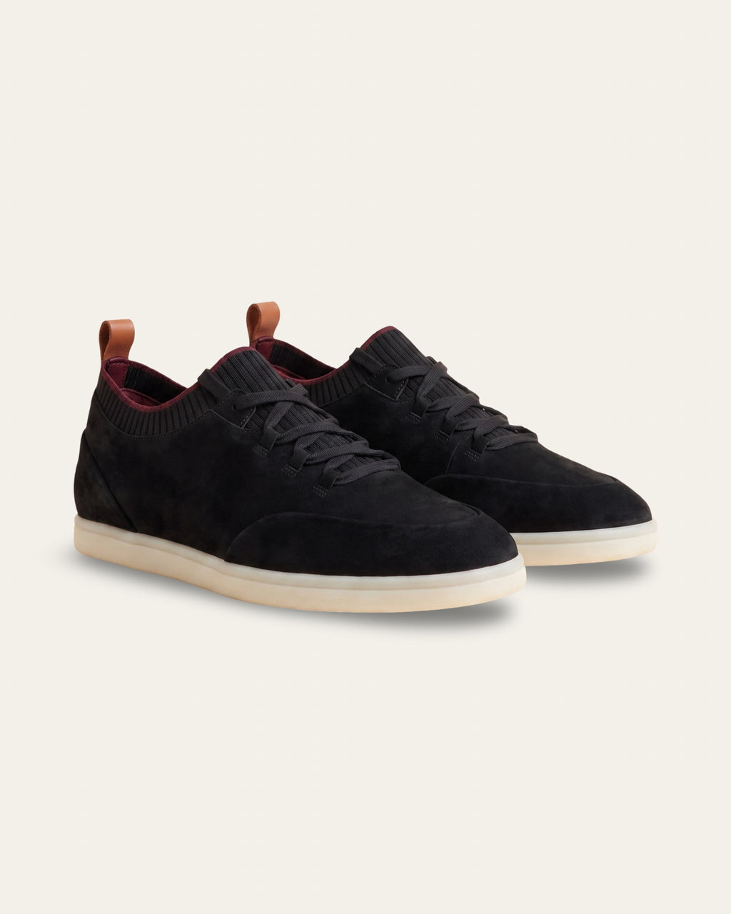 Nubuck Knit-Collar Sneaker — Black — Shot 02