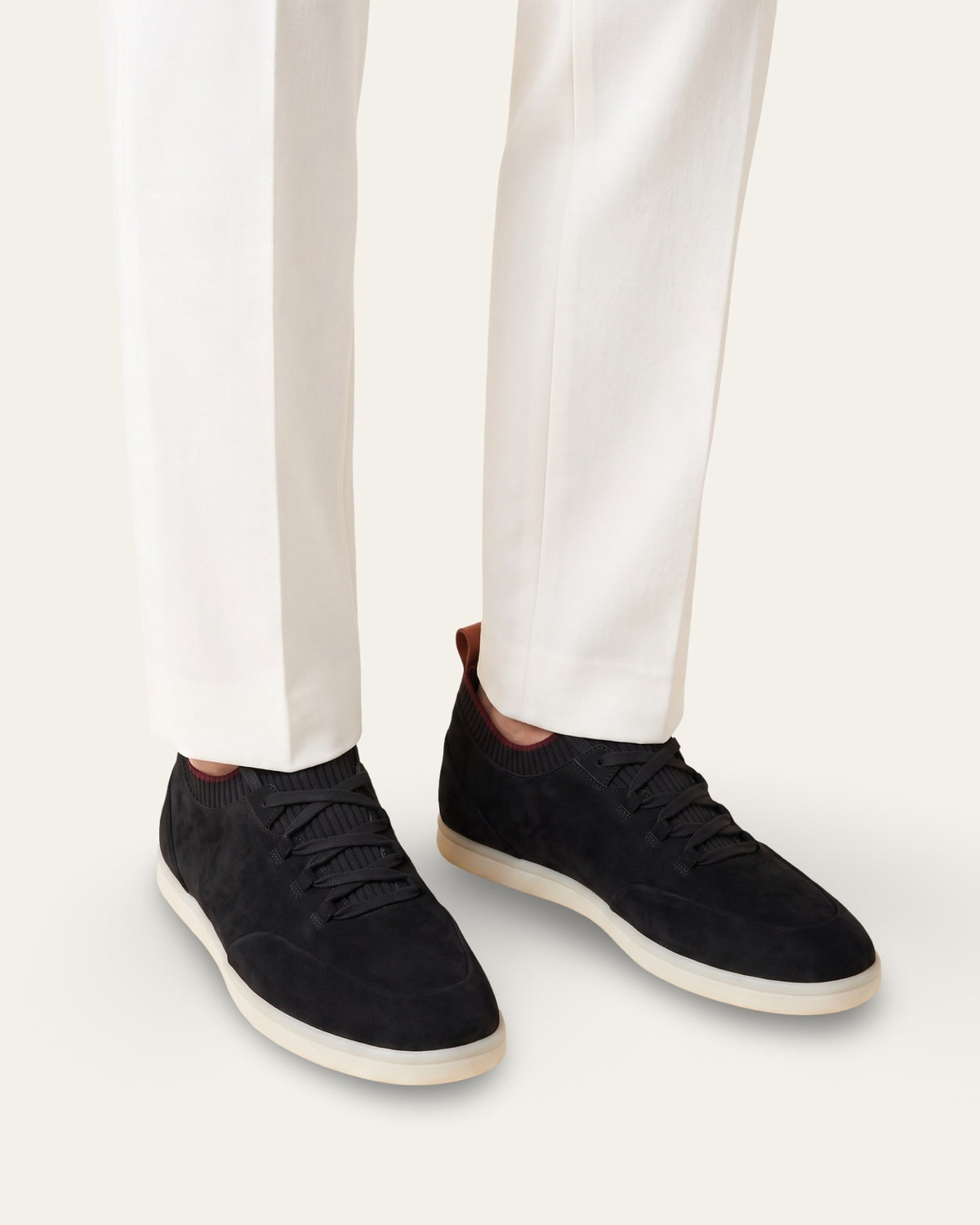 Nubuck Knit-Collar Sneaker — Black — Shot 05