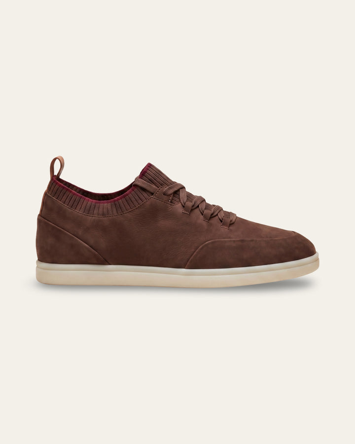 Nubuck Knit-Collar Sneaker — Brown — Shot 01