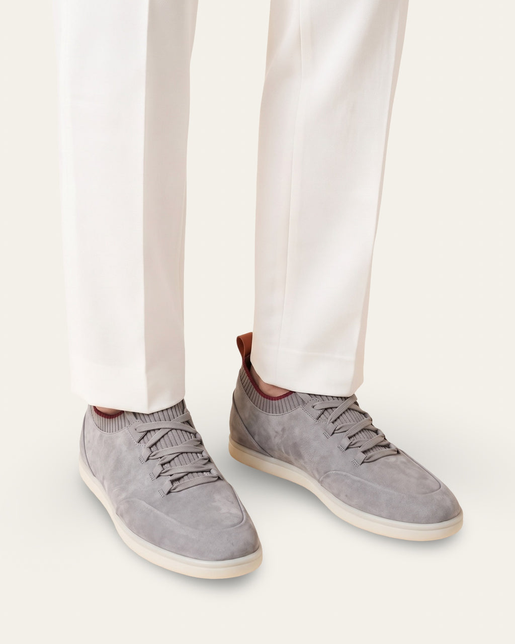 Nubuck Knit-Collar Sneaker — Grey — Shot 05
