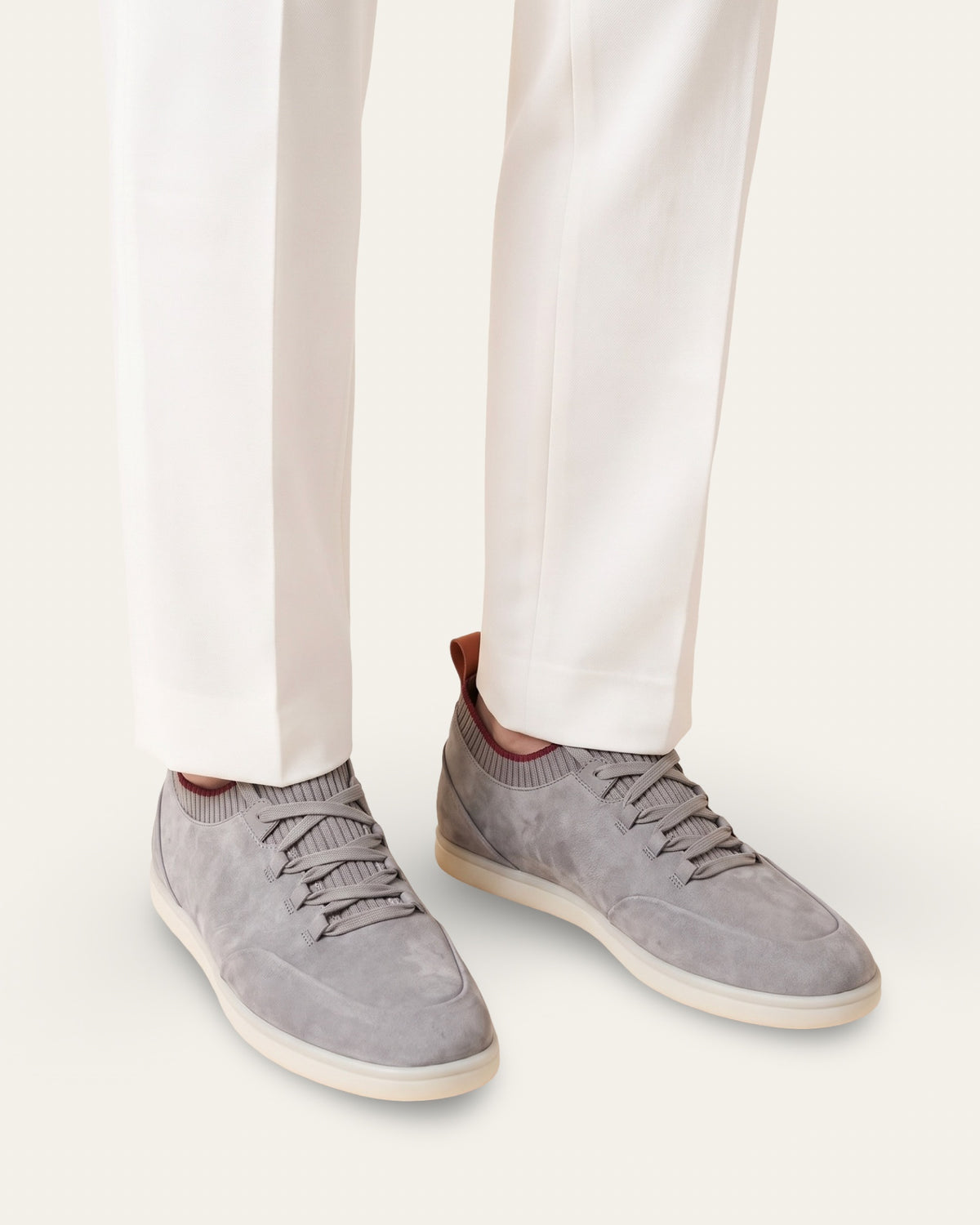 Nubuck Knit-Collar Sneaker — Grey — Shot 05