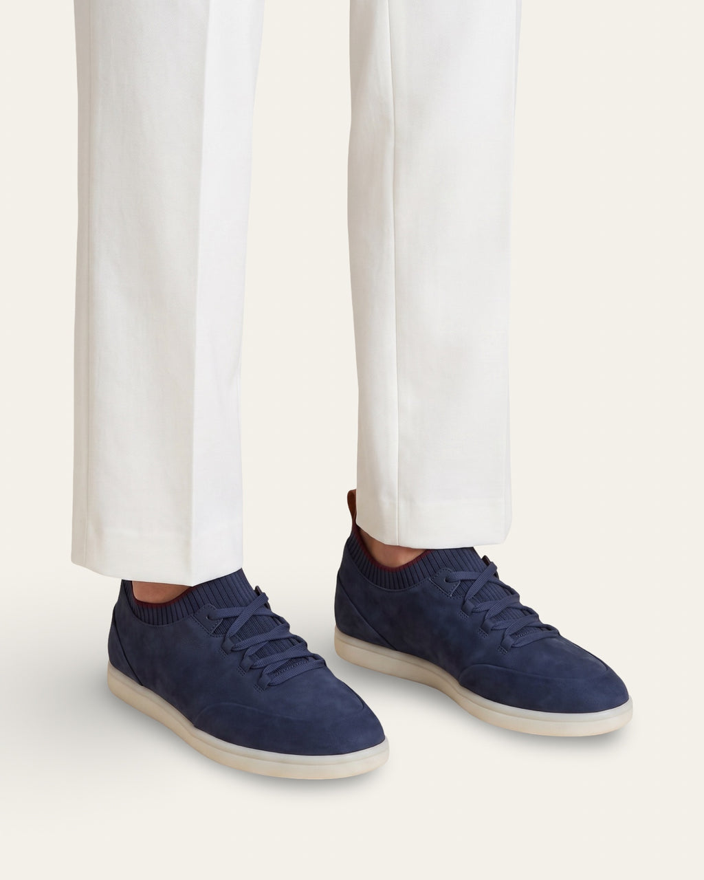 Nubuck Knit-Collar Sneaker — Navy — Shot 05