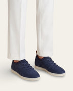 Nubuck Knit-Collar Sneaker — Navy — Shot 05