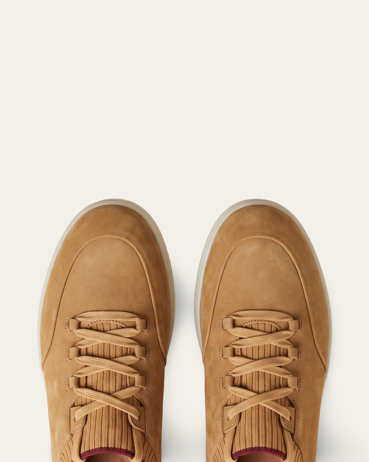 Nubuck Knit-Collar Sneaker — Tan — Shot 02
