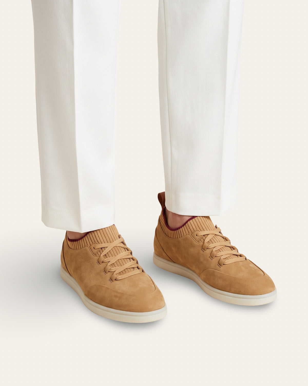 Nubuck Knit-Collar Sneaker — Tan — Shot 04