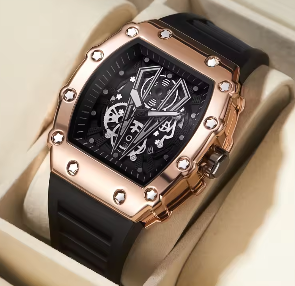 Valentier Genève Spectre S1 — Black Gold Titanium Skeleton Tonneau Chronographe