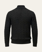 Silk–Cotton Cable Knit Half-Zip Black — Shot 02