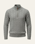 Silk–Cotton Cable Knit Half-Zip Grey — Shot 01