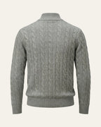 Silk–Cotton Cable Knit Half-Zip Grey — Shot 02