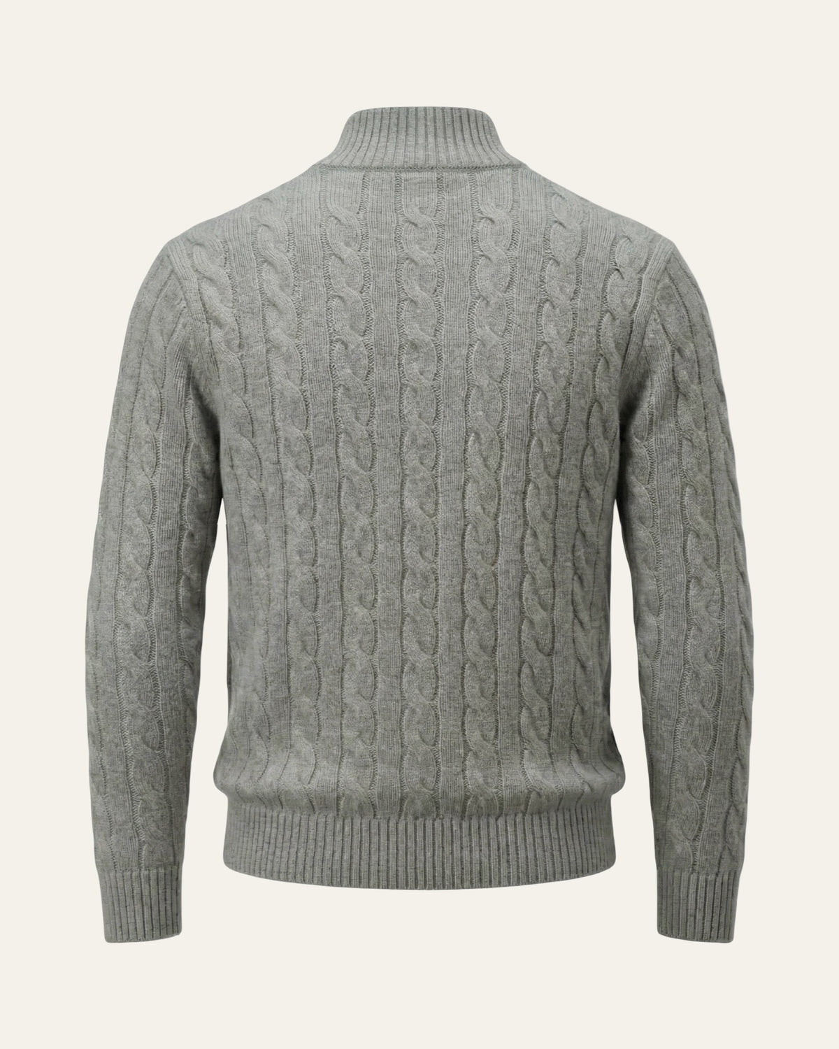 Silk–Cotton Cable Knit Half-Zip Grey — Shot 02